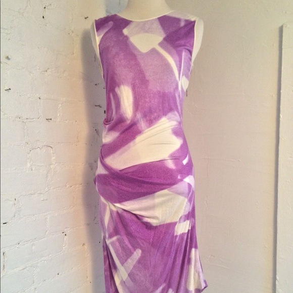 Halston Heritage Inkblot Ruched Bodycon Midi Dress - Picture 2 of 8